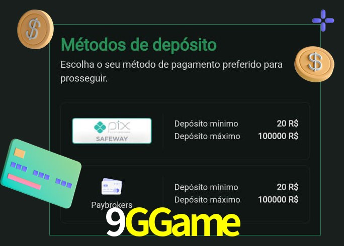 O cassino 9GGame oferece uma grande variedade de métodos de pagamento